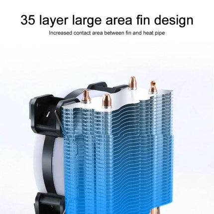 Quiet LED CPU Cooler Fan for Computer Cooling Systems - 35 layer large area fin design with rainbow LED, low-noise cooling for gaming rigs and workstations