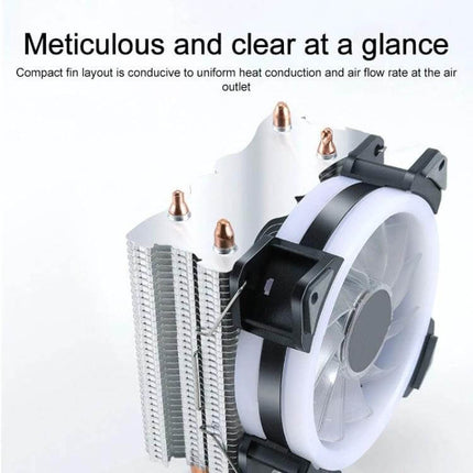 Quiet LED CPU Cooler Fan for Computer Cooling Systems — low-noise rainbow LED fan with heatsink for gaming rigs and workstations, efficient heat dissipation