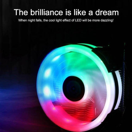 Quiet LED CPU Cooler Fan for Computer Cooling Systems - rainbow LED illuminated quiet fan for gaming rigs and workstations