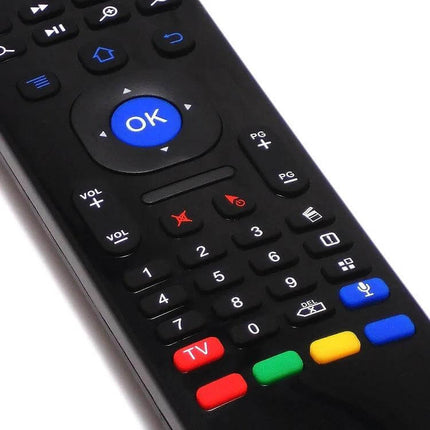 Wireless Air Mouse Remote with Voice Control and Keyboard - black remote with OK button, numeric keypad and colored function keys