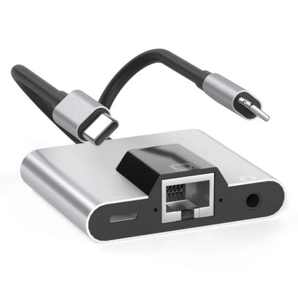 NK-1056Pro Adapter for Everyday Device Connectivity and Charging - compact hub with Ethernet port, USB-C charging and 3.5mm audio jack