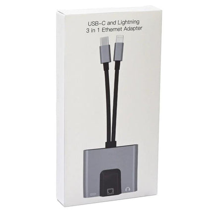 NK-1056Pro Adapter for Everyday Device Connectivity and Charging - compact 3-in-1 USB-C & Lightning Ethernet, charging and audio hub