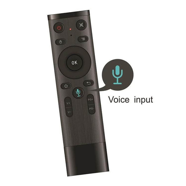 Wireless Remote Control with Voice and Gyroscope for TV and Computers — sleek black remote showing voice input and gyroscope navigation features