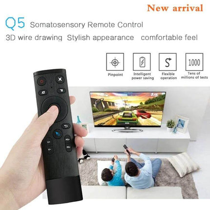 Wireless Remote Control with Voice and Gyroscope for TV and Computers hand-held remote used to control TV and computer from couch
