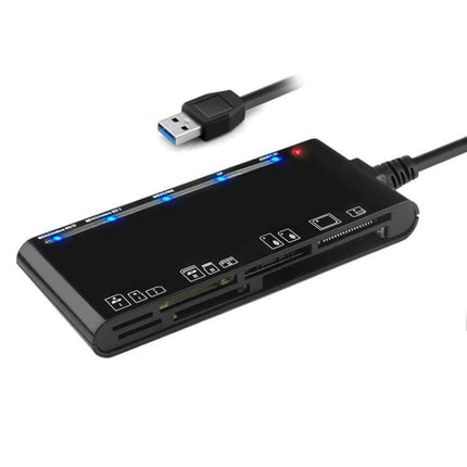Rocketek Multi-Function Card Reader for Data Transfer black multi-slot USB card reader with LED indicators for photographers and IT professionals