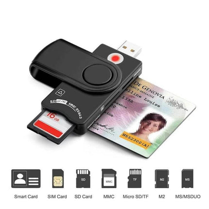 Rocketek Multi-Card Reader for Smart and Memory Cards - compact USB reader for SD, SIM, MMC, smart cards and secure digital authentication