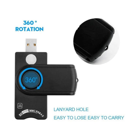 Rocketek Multi-Card Reader for Smart and Memory Cards USB swivel adapter with 360° rotation and lanyard hole for SD/MMC card reading