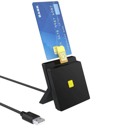 Rocketek Dual Smart Card and SIM Reader for Everyday Access USB smart card and SIM reader with bank card inserted for secure access and data transfer