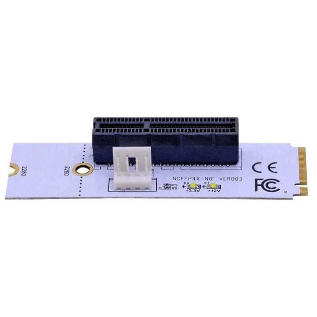 PCI-E Graphics Card Riser Adapter for Bitcoin Mining Systems white M.2 NGFF to PCI-E X4 riser with power connector and LED indicators