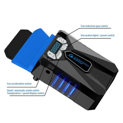 Ice Troll Portable Laptop Cooling Fan with Speed Adjustment - compact black cooling pad with digital display and adjustable fan controls