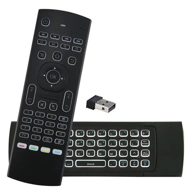 Wireless Backlit Keyboard Remote for Media and TV Control - compact backlit keyboard and remote with USB dongle for smart TV navigation
