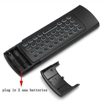 Wireless Backlit Keyboard Remote for Media and TV Control - black compact keyboard-remote with backlit keys and removable battery cover