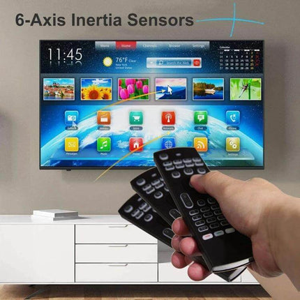 Wireless Backlit Keyboard Remote for Media and TV Control held in hand pointing at smart TV with app icons and backlit keys