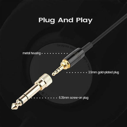 Audio Replacement Cable for AKG Q701 and Pioneer HDJ-2000 – 3.5mm gold‑plated plug with 6.35mm screw‑on adapter, metal housing, plug-and-play replacement cable