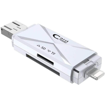 Multi-Function Card Reader for SD and TF Cards with USB Ports white compact 8Pin Micro USB SD TF slots for phone and PC