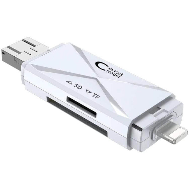Multi-Function Card Reader for SD and TF Cards with USB Ports white compact 8Pin Micro USB SD TF slots for phone and PC