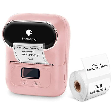 Phomemo Portable Bluetooth Thermal Printer for Labels pink compact wireless label printer with roll of 100 sample labels