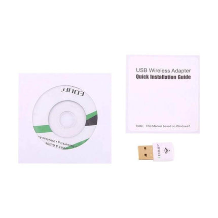 EDUP Mini Dual-Band Wireless USB Adapter for Laptops and PCs with driver CD, quick installation guide and small USB dongle