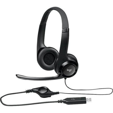 Logitech Wired Headset With Noise Cancelling Mic For Calls black USB-A wired headset with inline controls for clear calls