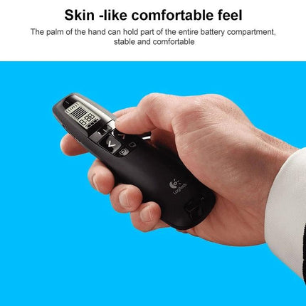 Logitech Wireless Presenter with Green Laser Pointer for Presentations - hand-held black presenter with buttons and ergonomic grip