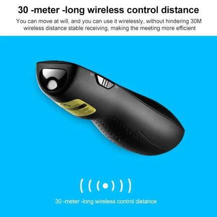 Alt Tag: Logitech Wireless Presenter with Green Laser Pointer for Presentations - black wireless presenter with USB receiver and 30m range