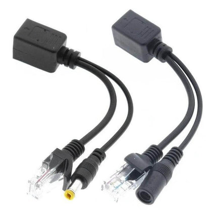 RJ45 POE Injector and Splitter Cable Set for Ethernet Power Delivery - black injector and splitter cables with RJ45 and DC plugs