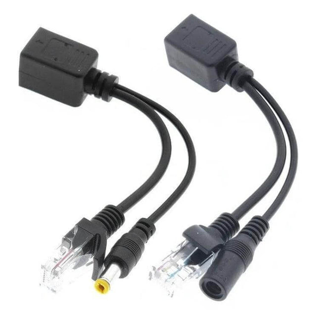 RJ45 POE Injector and Splitter Cable Set for Ethernet Power Delivery - black injector and splitter cables with RJ45 and DC plugs