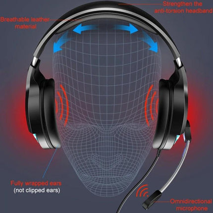 YINDIAO Wired Gaming Headset With Mic For PC And Laptop showing over-ear design, mic, USB and dual 3.5mm connectors