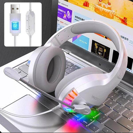 YINDIAO Wired Gaming Headset With Microphone For PC white USB over-ear headset with mic and LED lights