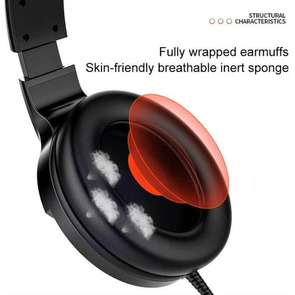YINDIAO Wired Gaming Headset With Microphone For PC showing fully wrapped breathable over-ear cushioned earmuffs