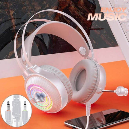 YINDIAO Wired Gaming Headset With Comfort Ear Cushions white LED over-ear headset with mic and 2.39m cable for gaming