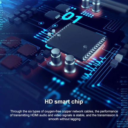 BOWU HDMI Extender for Network Cable Connections up to 60 Meters - close-up HD smart chip and circuit board for stable HDMI transmission