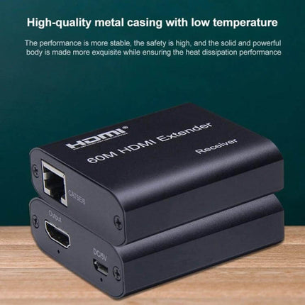 BOWU HDMI Extender for Network Cable Connections up to 60 Meters - compact metal 60M HDMI extender receiver and transmitter set