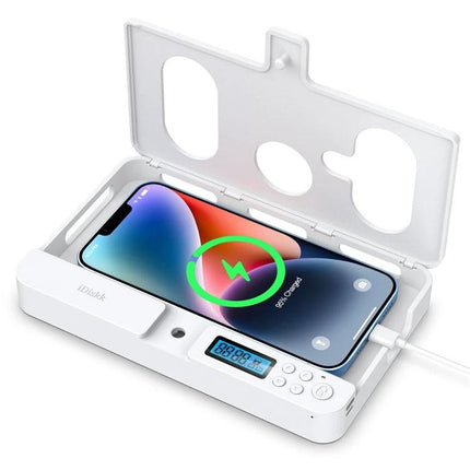 Self-Discipline Smart Phone Lock Timing Box in White open with phone charging, timer display and secured lid