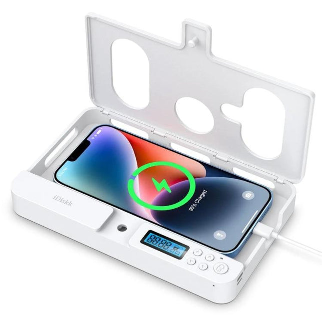 Self-Discipline Smart Phone Lock Timing Box in White open with phone charging, timer display and secured lid