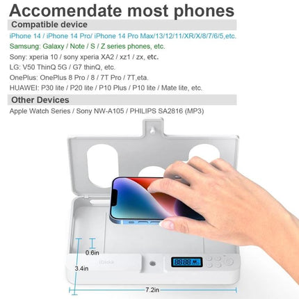 Self-Discipline Smart Phone Lock Timing Box in White shown with hand placing smartphone into white timed lock box, digital timer display visible