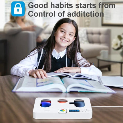 Self-Discipline Smart Phone Lock Timing Box in White used to lock phones during study sessions, helping students focus and build good habits