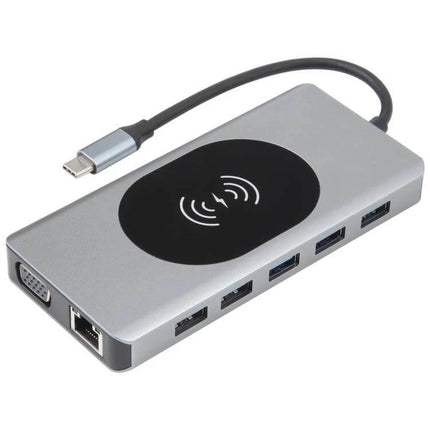 Multi-Port 14-in-1 Type-C Docking Station with Wireless Charging and HDMI Support — USB hubs, Ethernet, HDMI, wireless charging pad