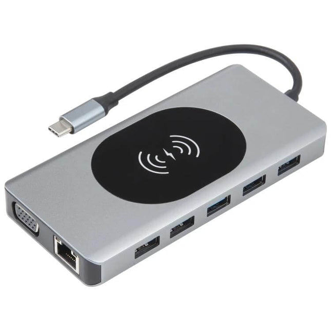 Multi-Port 14-in-1 Type-C Docking Station with Wireless Charging and HDMI Support — USB hubs, Ethernet, HDMI, wireless charging pad