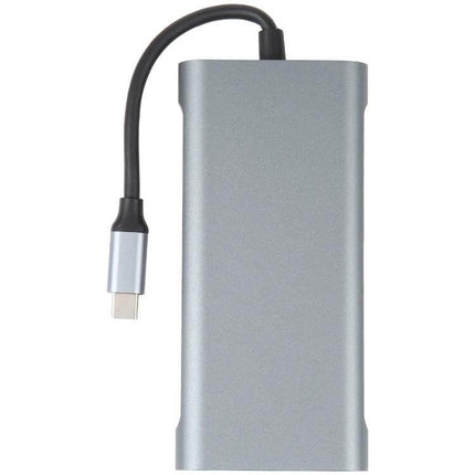 USB-C Docking Station Hub with Ethernet Port for Device Connections slim silver hub with attached USB-C cable