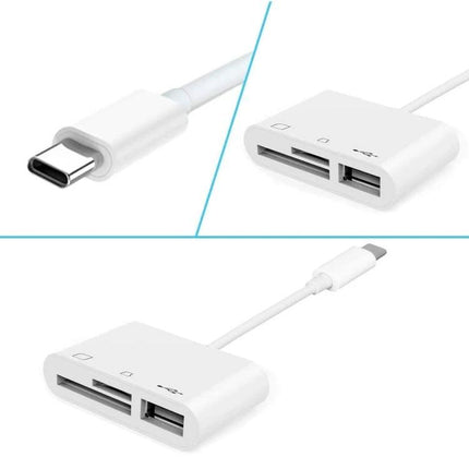 USB-C Card Reader for Everyday Photo and File Transfers compact white adapter with SD and TF card slots and USB-C connector