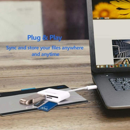USB-C Card Reader for Everyday Photo and File Transfers plugged into laptop with SD and TF cards for quick photo and file transfer