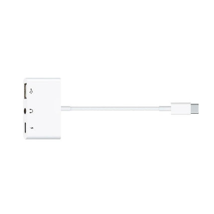 Versatile Type-C Adapter for Daily Phone Essentials and Charging - white compact hub with USB, audio jack and power passthrough for commuting