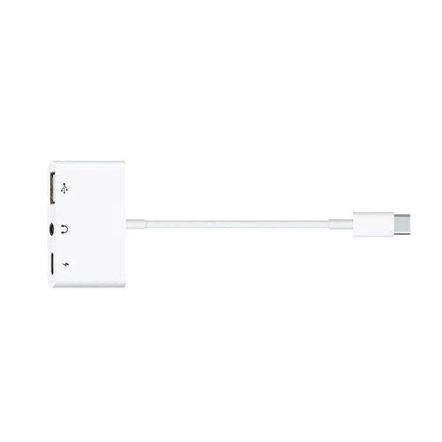 Versatile Type-C Adapter for Daily Phone Essentials and Charging - white compact hub with USB, audio jack and power passthrough for commuting