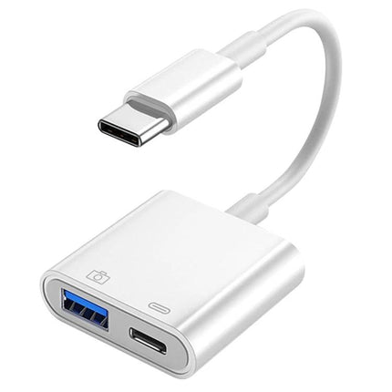 Adapter for everyday smartphone device connections and charging - Type-C adapter with USB-A port and charging passthrough for phones and tablets