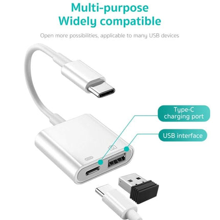 Adapter for everyday smartphone device connections and charging - compact Type-C adapter with USB port for charging, peripherals and file transfer