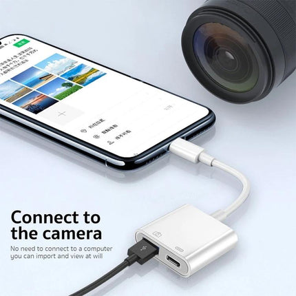 Adapter for everyday smartphone device connections and charging - Type-C adapter connecting phone to camera, USB drive, mouse and charging