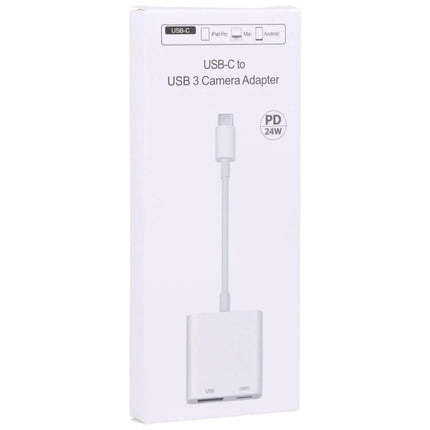 Adapter for everyday smartphone device connections and charging – white USB-C to USB 3 camera adapter for charging and connecting peripherals
