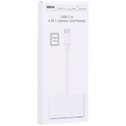 USB-C Adapter for Everyday Data Transfer and Device Connections – compact USB-C to 4-in-1 card reader for charging and photo transfer on the go
