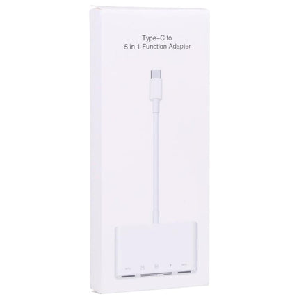 USB-C Adapter for Daily Device Connections and Data Transfer - white 5-in-1 USB-C hub for charging, data transfer, SD card and peripherals